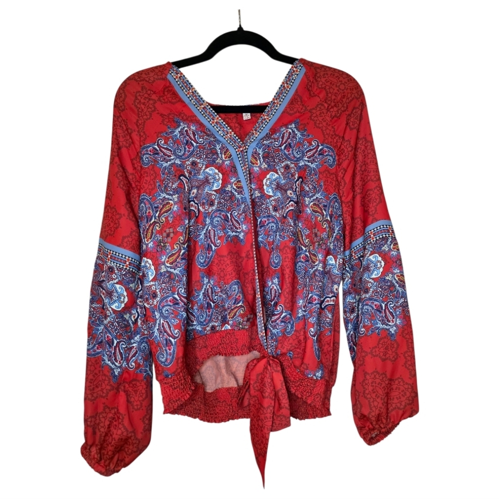 REBA Red Paisley Wrap Top‎ - Size Medium